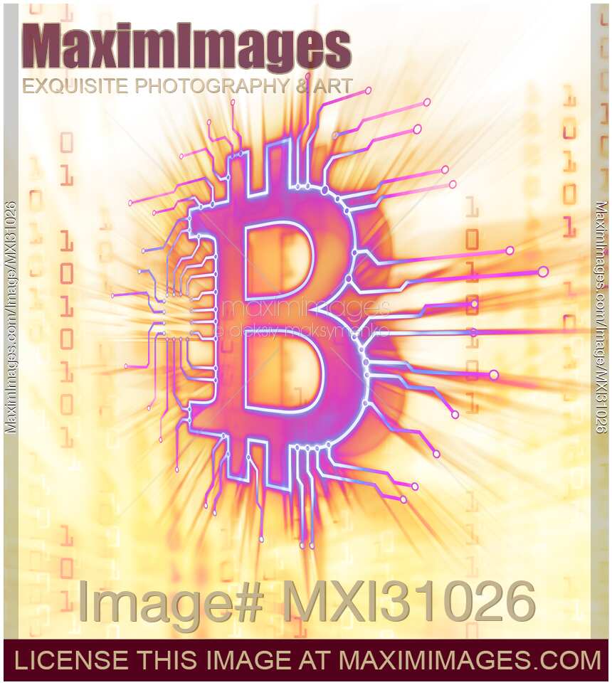 Bitcoin cryptocurrency symbol illustration in bright glowing colors