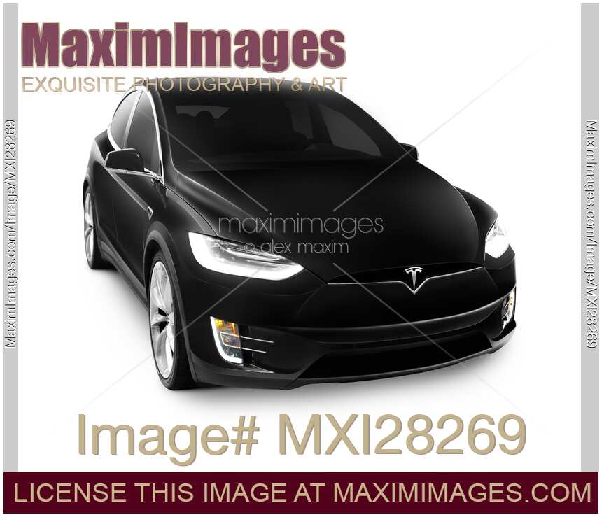 Black 2017 Tesla Model X luxury SUV electric car isolated on white