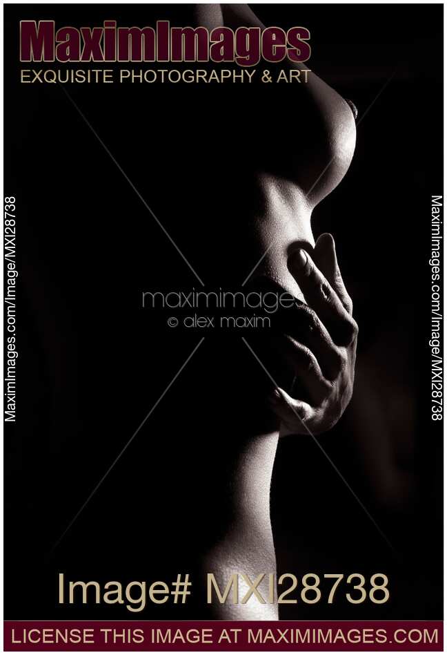 Black and white nude woman breast and body outline
