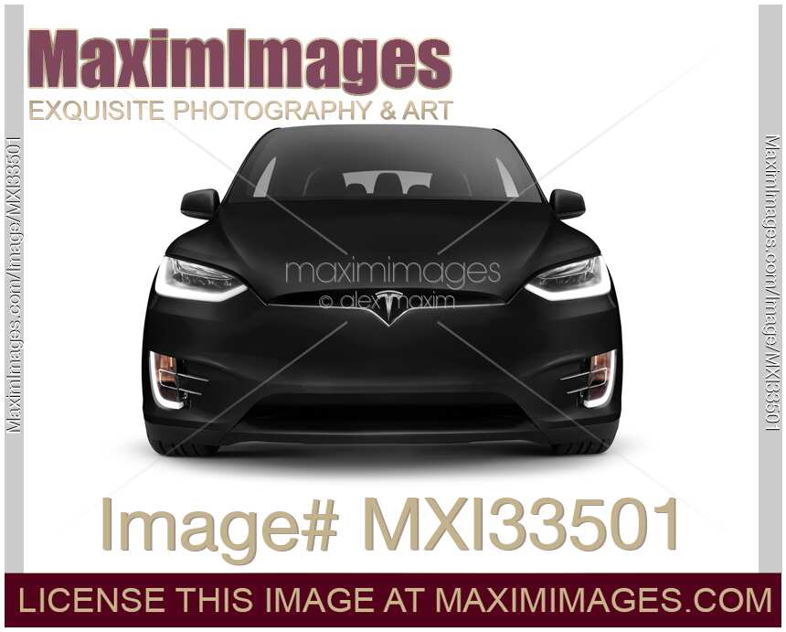 Black Tesla X luxury SUV electric car front view isolated on white