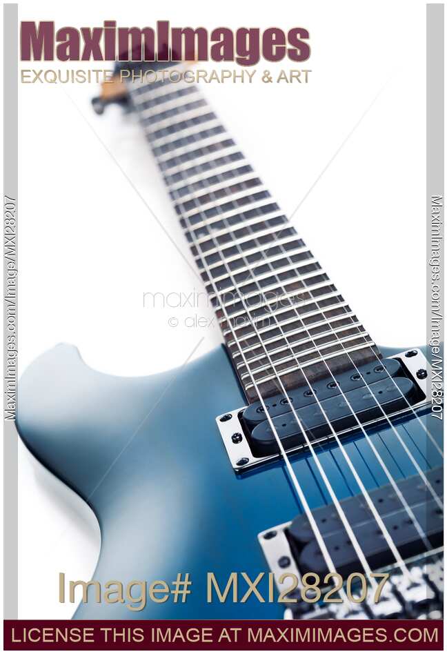 Blue Ibanez electric guitar closeup isolated on white