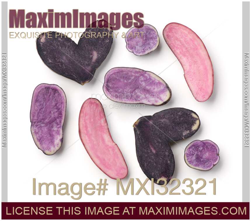 Blue purple and red potatoes of various shapes and colors