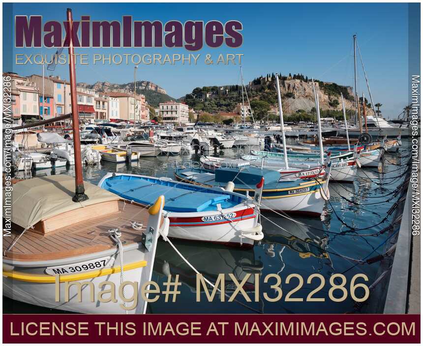 Boats docked in a quay of Cassis port town in France