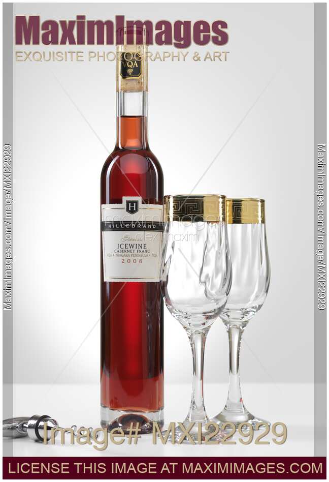 Bottle of Icewine and Two Wine Glasses
