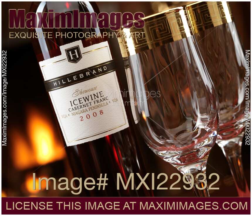 Bottle of Icewine and Two Wine Glasses