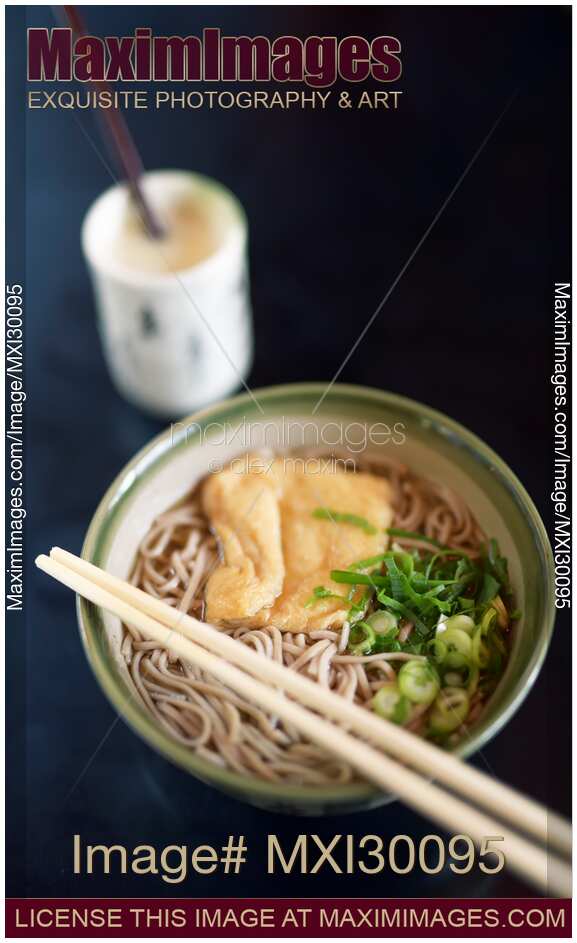 Bowl of ramen with soba noodles in Japanese restaurant