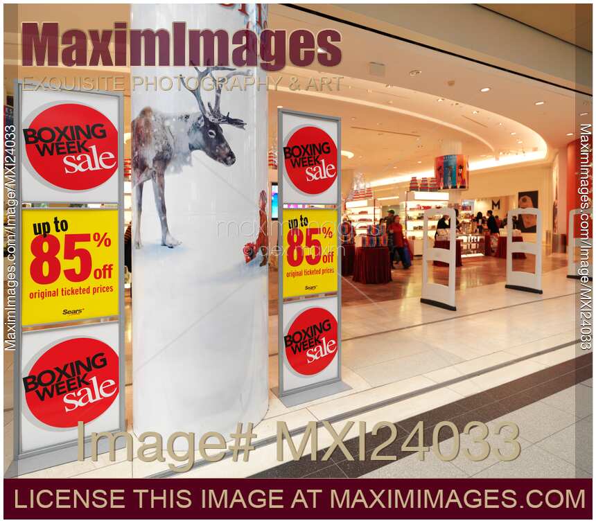 Boxing week sale signs in a store