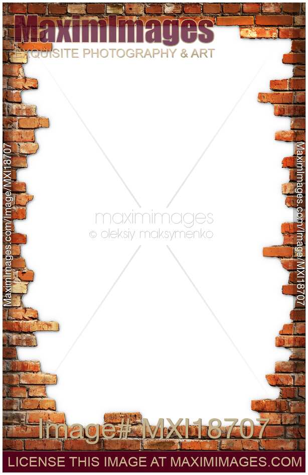 Brick wall frame isolated on white