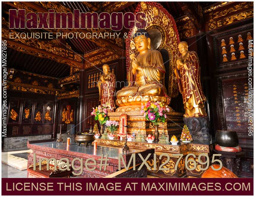 Buddha statue and relics at Big Wild Goose Pagoda in Xi'an China