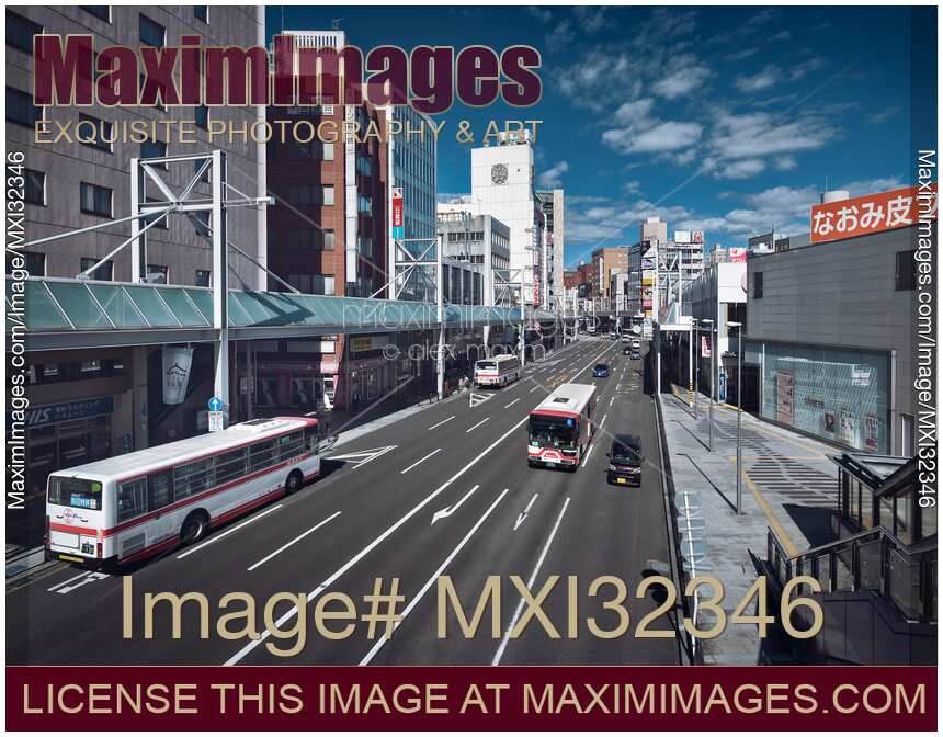 Buses on the city streets of Gifu Japan
