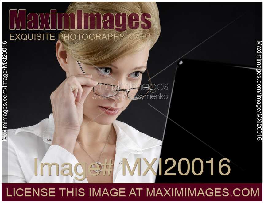 Businesswoman Looking at a Computer Display