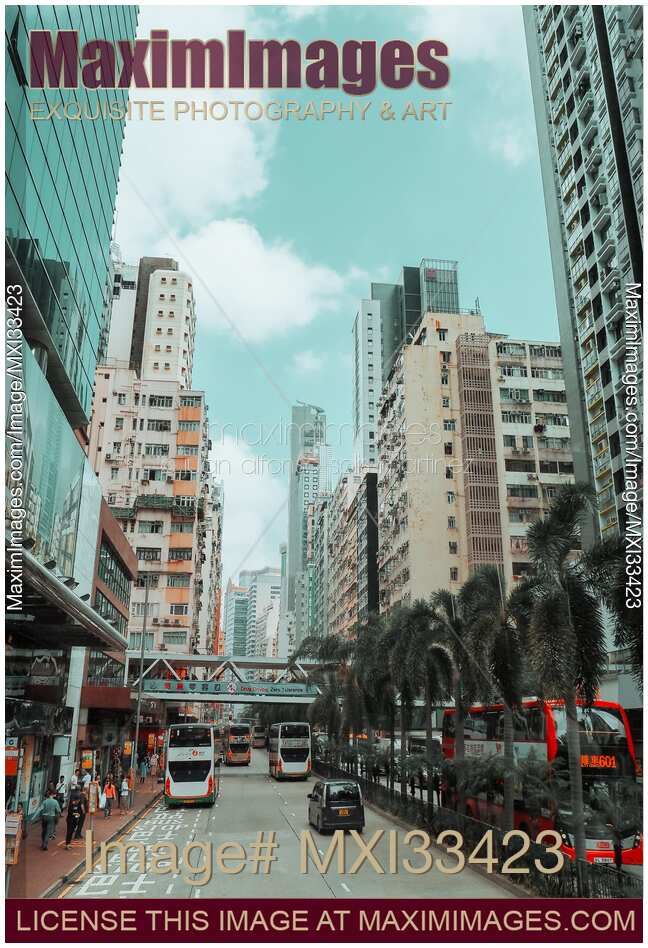 Busses on streets of Hong Kong China