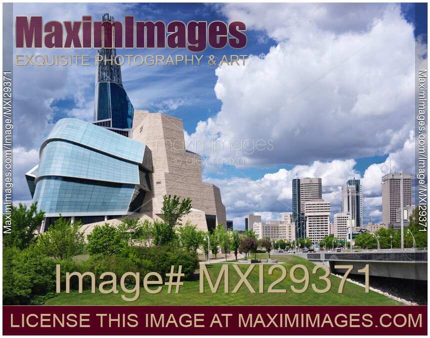 Canadian Museum for Human Rights and downtown skyline of Winnipeg Manitoba