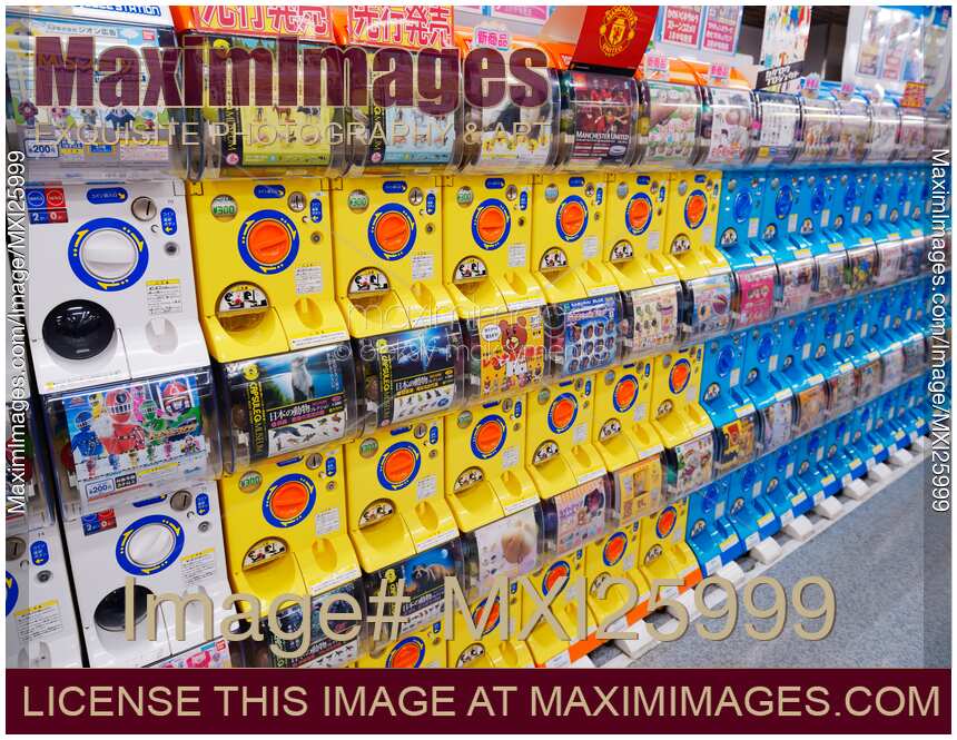 Capsule station machines with anime action figures