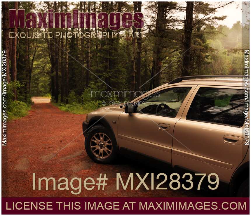 Car on unpaved road in the nature