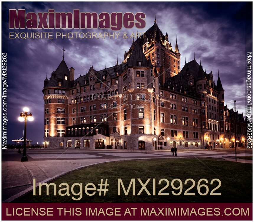 Castle Fairmont Le Château Frontenac with dramatic night sky Québec Canada