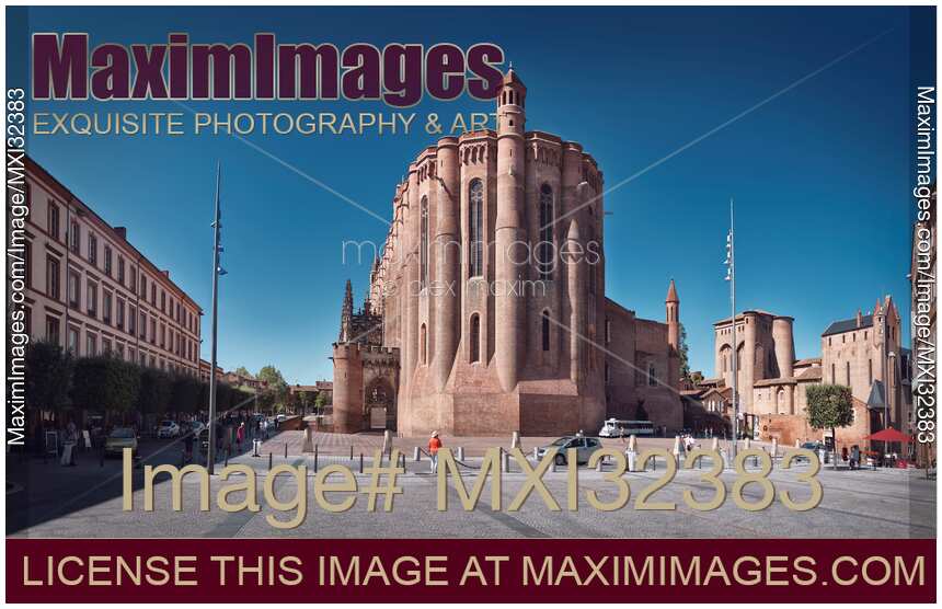 Cathedral Basilica of Saint Cecilia in panoramic city scenery Albi commune Southern France Cathédrale Sainte-Cécile
