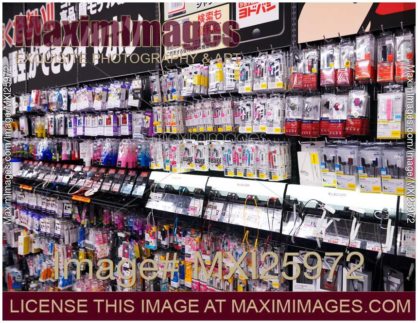 Cellphone accessories and earphones at electronics store