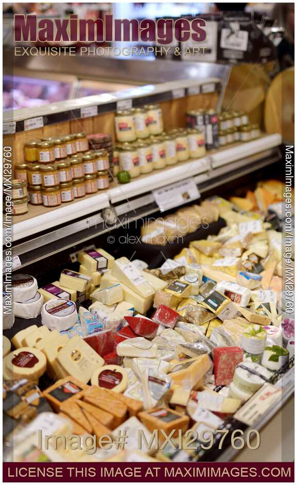 Cheeses at a farmer's market grocery store