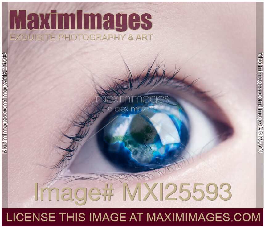 Child eye with world map reflecting in it