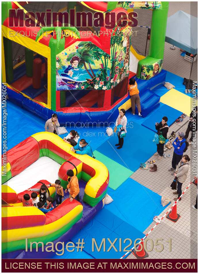 Children playground with inflatable rides in Japan