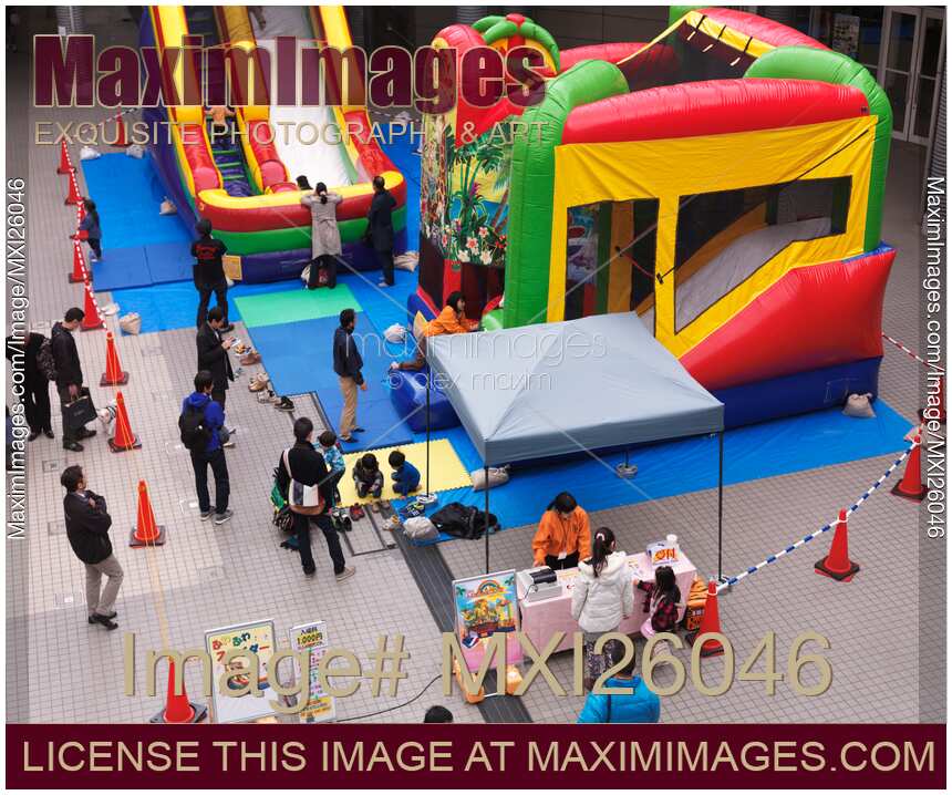 Children playground with inflatable rides