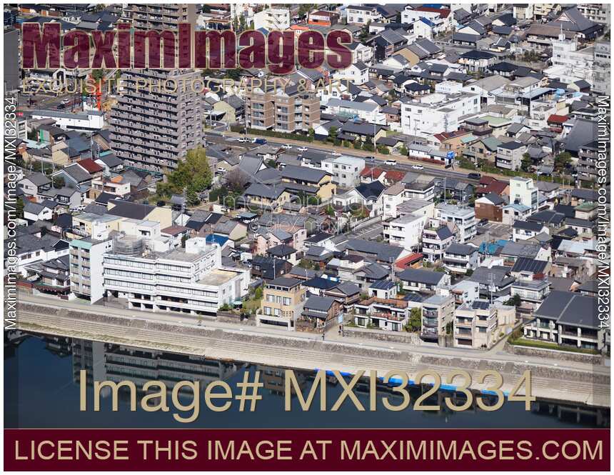 City of Gifu aerial scenery, residential houses on the back of the Nagara River