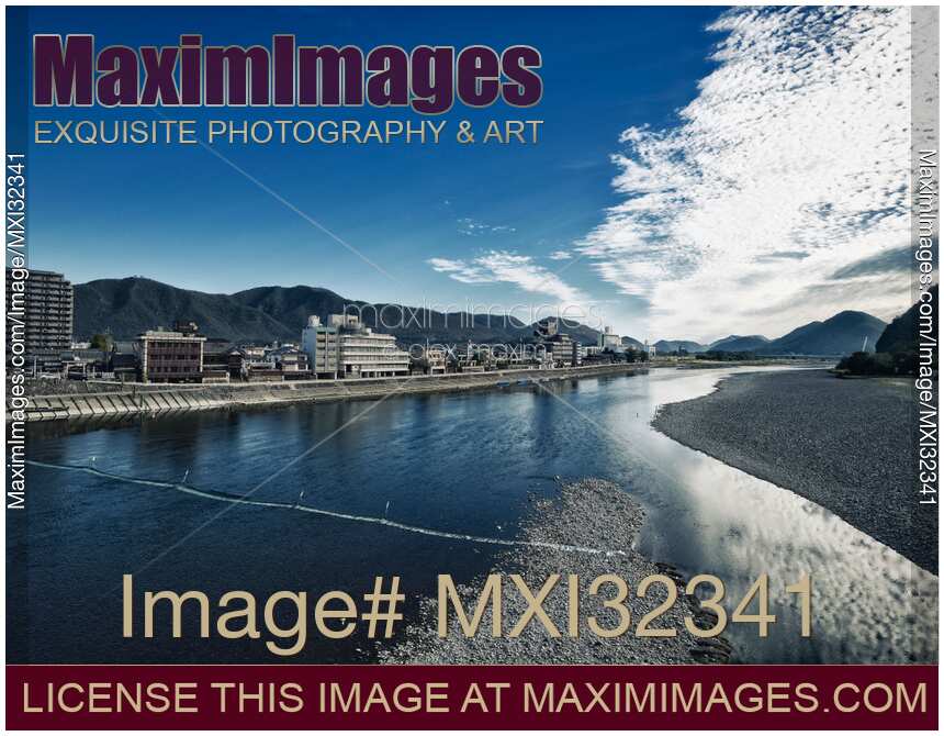 City of Gifu sunrise scenery of buildings along the Nagara River