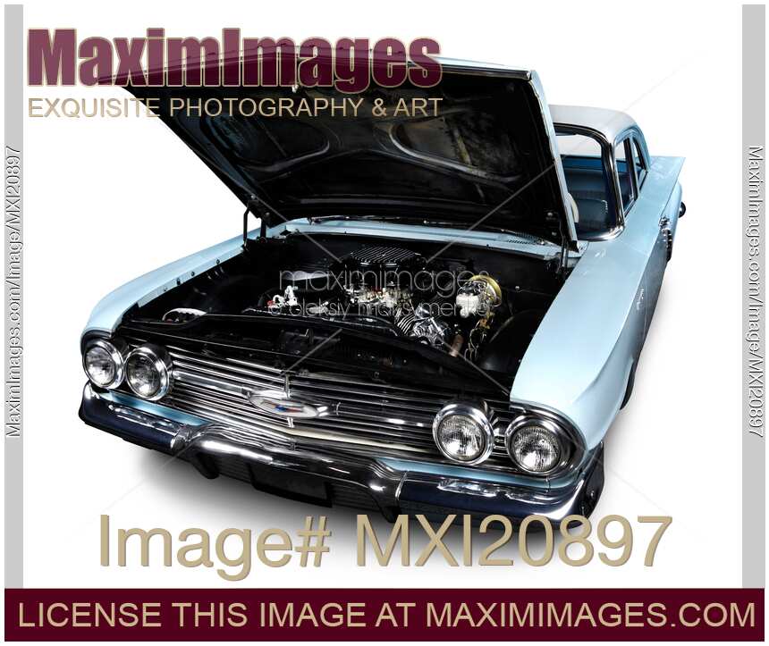 Classic Retro Car with Open Hood