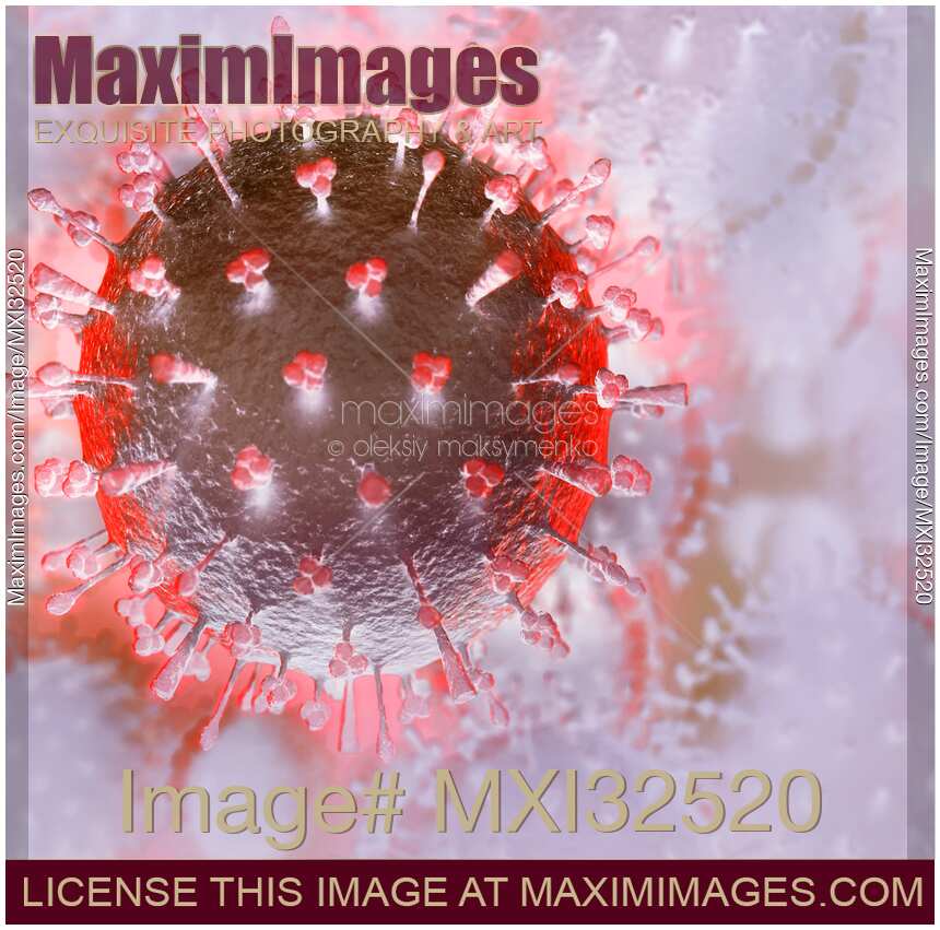 Closeup illustration of Flu virus H1N1 H5N1 influenza A virus particle viral infection pandemic artistic concept