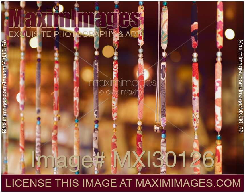 Closeup of colorful kimono kofu strings decorative obijime at Japanese souvenir store
