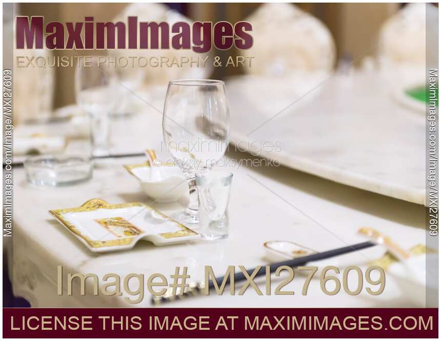 Closeup of tableware on table in China