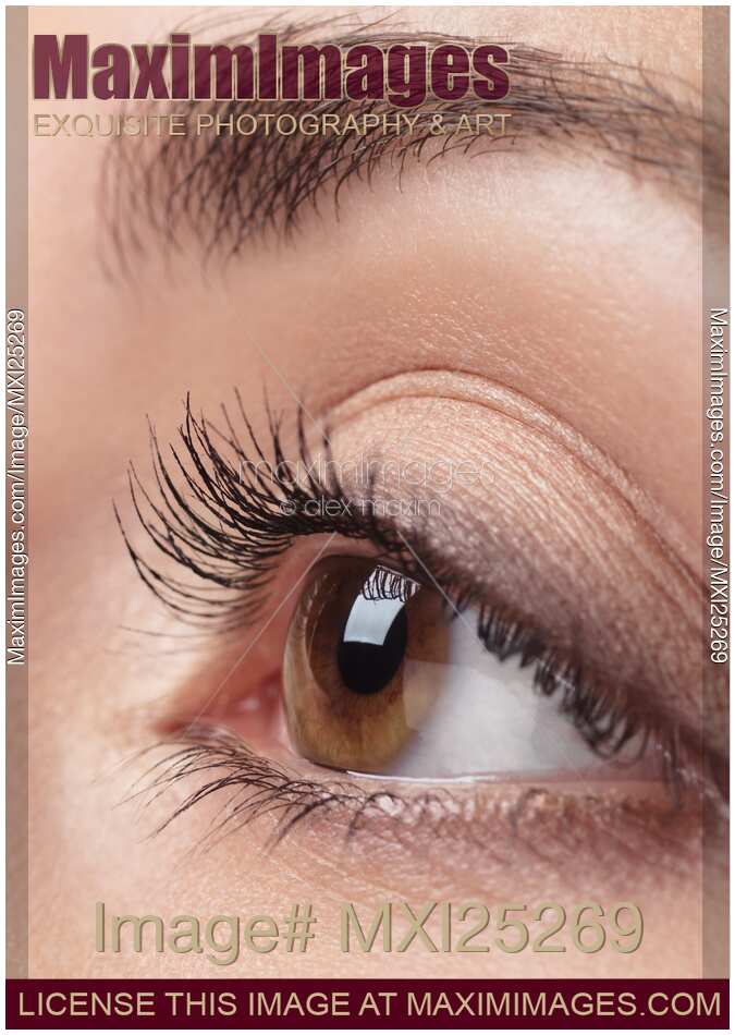 Closeup of woman eye brown iris
