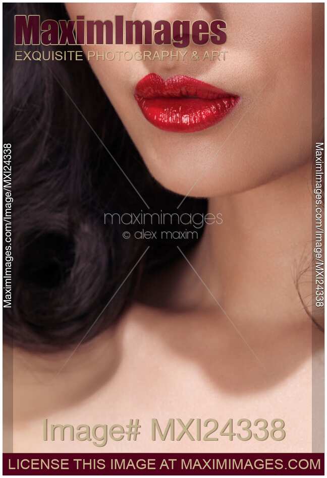 Closeup of woman red lips