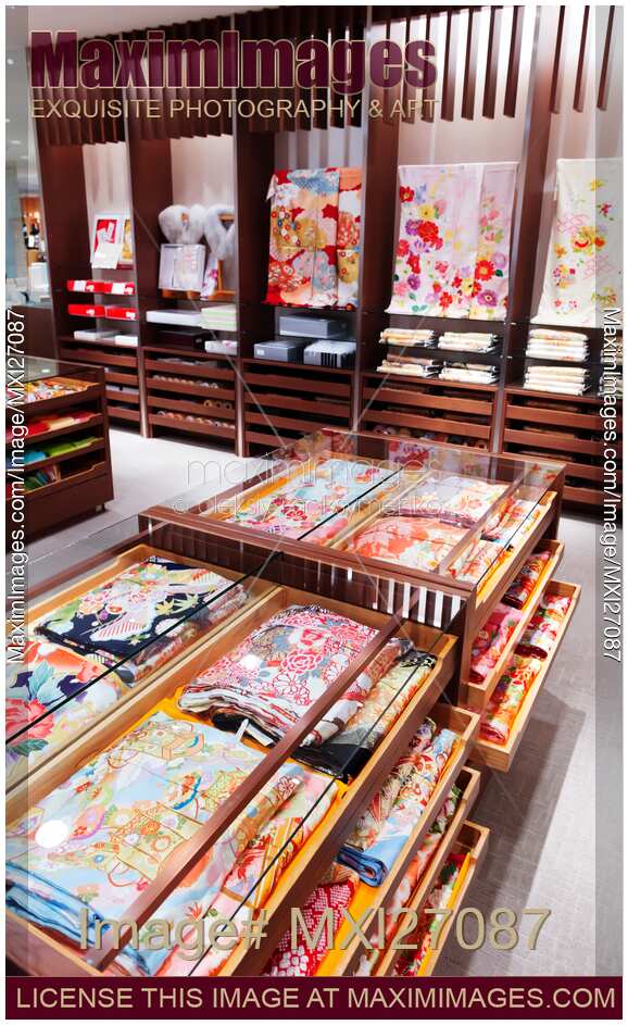 Colorful fabrics on display in Japanese store