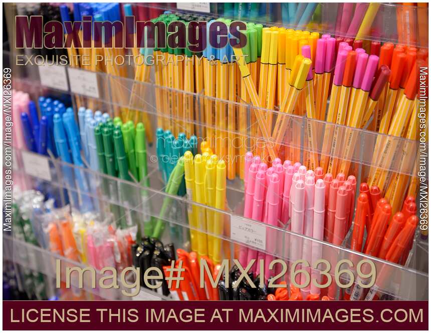 Colorful pens in a store