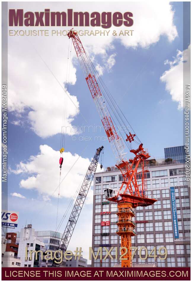 Construction cranes in Shinjuku Tokyo
