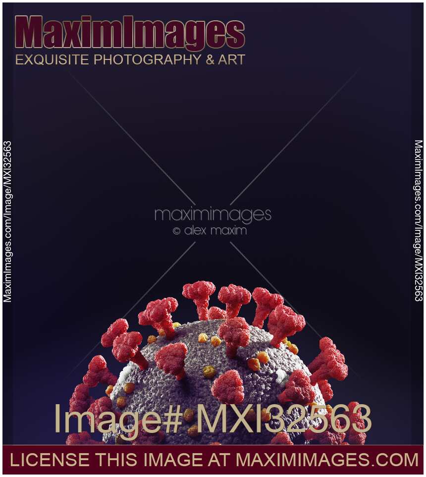 Coronavirus COVID-19 virus particle on black background scientific color 3D illustration