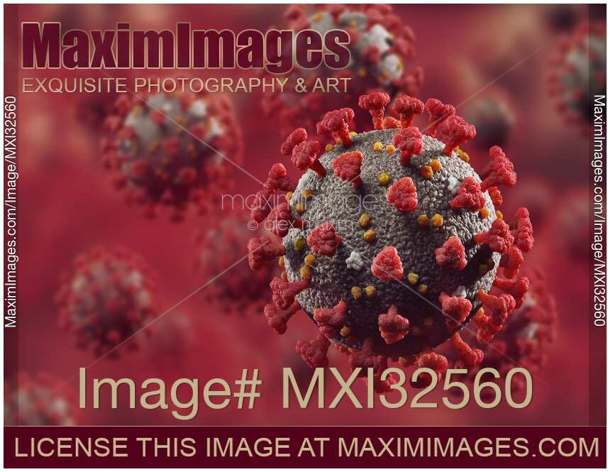 Coronavirus COVID-19 virus particles in red blood stream medical 3D illustration