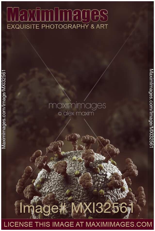 Coronavirus COVID-19 virus particles on dark background conceptual 3D illustration