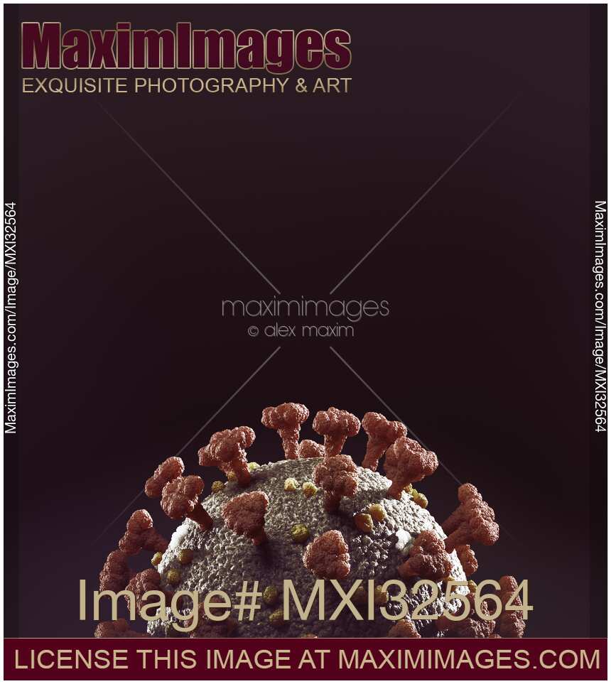 Coronavirus COVID19 virus particle on black background medical 3D illustration