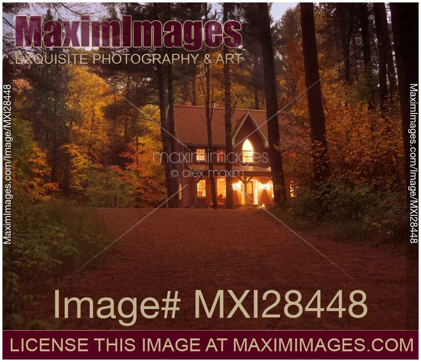Country house in fall twilight Ontario Canada