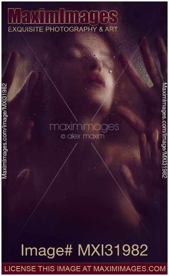Couple making love behind a wet shower glass closeup of sext woman face hands
