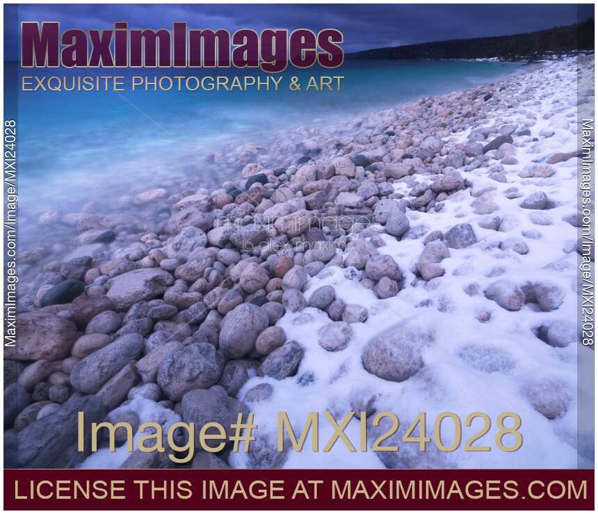 Covered with snow pebbled shore of Georgian Bay