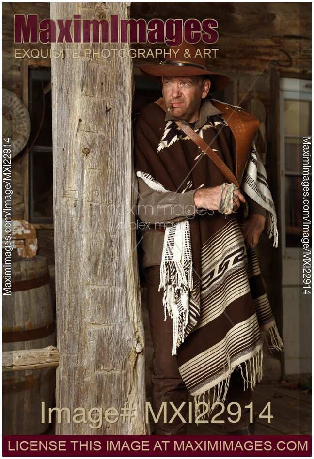 Cowboy Standing on a Porch Notorious villain portrait in Wild west style