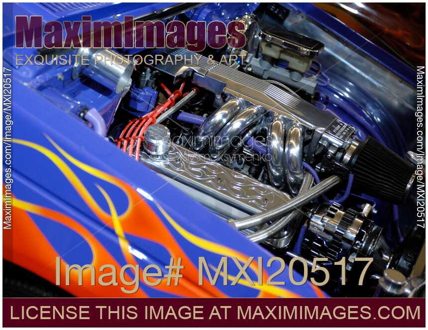 Custom Chevrolet Hot Rod Shiny Chromic Engine Closeup
