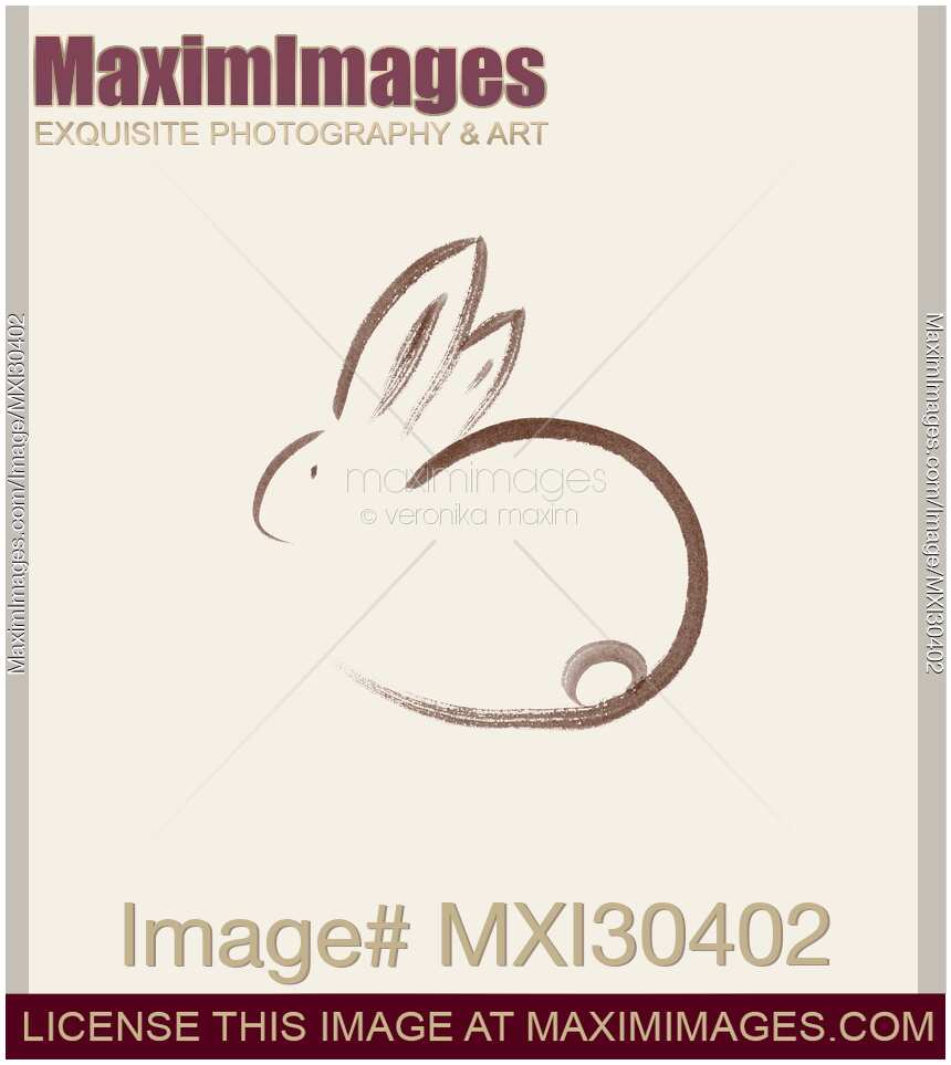 Cute bunny rabbit artistic design illustration brown on beige