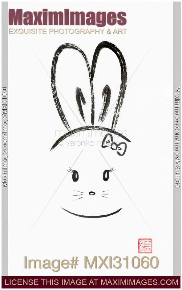 Cute kawaii bunny girl with a bow illustration