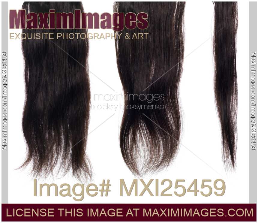 Dark brown hair extensions strands isolated texture