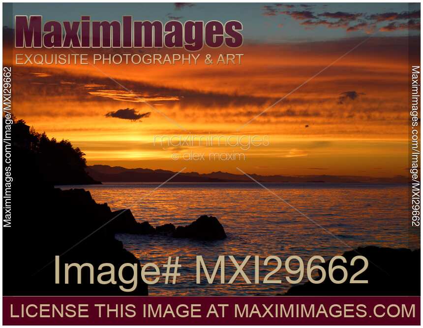 Dark glowing amber sunset sky in Nanaimo Vancouver Island